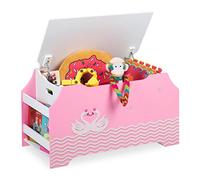 Relaxdays Cassapanca Organizer, Portagiochi per la Cameretta, Vani per Libri, Coperchio, HLP: 46x84x42,5 cm, Rosa Bianco