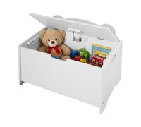 Relaxdays Cassapanca porta giocattoli design orsetto, con coperchio, A x L x P 48x60x38 cm, cameretta, MDF, bianco