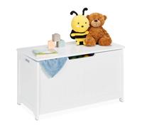 Relaxdays Cassapanca Bambini, Baule Portagiochi da Cameretta, Contenitore con Coperchio, MDF, HLP 45x80x40 cm, Bianco