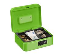 Relaxdays Cassetta con Combinazione, 3 Cifre, Porta Soldi, Valigetta in Ferro, Portavalori, 8,5x20x17 cm, Verde, Acciaio