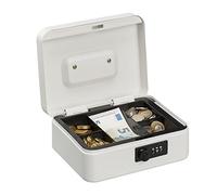 Relaxdays Cassetta con Combinazione, 3 Cifre, Porta Soldi, Valigetta in Ferro, Portavalori, 8,5x20x17 cm, bianco