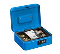 Relaxdays Cassetta con Combinazione, 3 Cifre, Porta Soldi, Valigetta in Ferro, Portavalori, 8,5x20x17 cm, Blu
