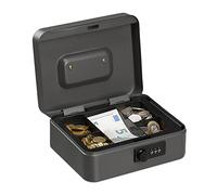 Relaxdays Cassetta con Combinazione, 3 Cifre, Porta Soldi, Valigetta in Ferro, Portavalori, 8,5x20x17 cm, grigio