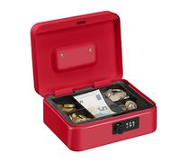 Relaxdays Cassetta con Combinazione, 3 Cifre, Porta Soldi, Valigetta in Ferro, Portavalori, 8,5x20x17 cm, Rosso