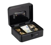 Relaxdays Cassetta con Combinazione, 3 Cifre, Porta Soldi, Valigetta in Ferro, Portavalori, 8,5x20x17 cm, Nero