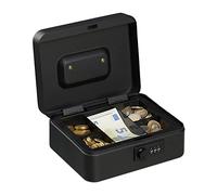 Relaxdays Cassetta con Combinazione, 3 Cifre, Porta Soldi, Valigetta in Ferro, Portavalori, 8,5x20x17 cm, nero