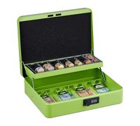 Relaxdays Cassetta con Combinazione Numerica a 3 Cifre, per Banconote, Scomparto per Monete, 8,5x30,5x25 cm, Verde, Acciaio