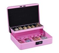 Relaxdays Cassetta con Combinazione Numerica a 3 Cifre, per Banconote, Scomparto per Monete, 8,5x30,5x25 cm, Rosa, Acciaio