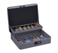 Relaxdays Cassetta con Combinazione Numerica a 3 Cifre, per Banconote, Scomparto per Monete, 8,5x30,5x25 cm, Grigio
