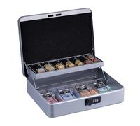 Relaxdays Cassetta con Combinazione Numerica a 3 Cifre, per Banconote, Scomparto per Monete, 8,5x30,5x25 cm, Argento