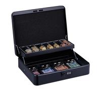 Relaxdays Cassetta con Combinazione Numerica a 3 Cifre, per Banconote, Scomparto per Monete, 8,5x30,5x25 cm, Nero, Acciaio