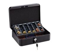 Relaxdays Cassetta con Serratura, Porta Soldi con Chiave, per Banconote e Conta Monete, in Ferro, 9x25x18 cm, Nero, Acciaio