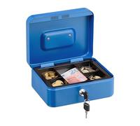 Relaxdays Cassetta con Serratura, Porta Soldi con Inserto Rimovibile, 5 Scomparti, in Ferro, 8,5 x 20 x 17 cm, Blu