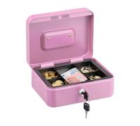 Relaxdays Cassetta con Serratura, Porta Soldi con Inserto Rimovibile, 5 Scomparti, in Ferro, 8,5 x 20 x 17 cm, Pink