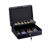 Relaxdays Cassetta con Serratura, Porta Soldi per Banconote, con Scomparto per Monete, Ferro 8,5x30,5x24,5 cm, Nero