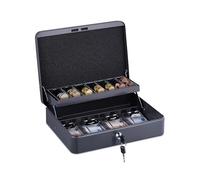 Relaxdays Cassetta con Serratura, Porta Soldi per Banconote, con Scomparto per Monete, Ferro 8,5x30,5x24,5 cm, Grigio