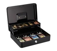 Relaxdays Cassetta con Serratura, Porta Soldi per Banconote e Monete con Chiave, in Ferro, 8,5x30,5x24,5 cm, Nero