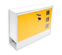 Relaxdays Cassetta della Posta con Scomparto Porta Giornali, Porta Lettere, Riviste, 30x36x10 cm, Metallo, Bianco Giallo