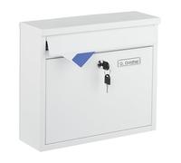 Relaxdays Cassetta della Posta a Parete, Buca Porta Lettere con Chiave e Finestrelle, Mailbox HLP: 31x36x12 cm, Bianco, Ferro