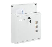Relaxdays Cassetta della Posta a Parete, Buca Porta Lettere con Chiave e Finestrelle, Mailbox HLP: 33x35x12 cm, Bianco