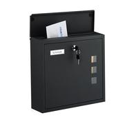 Relaxdays Cassetta della Posta a Parete, Buca Porta Lettere con Chiave e Finestrelle, Mailbox HLP: 33x35x12 cm, Nero, Ferro