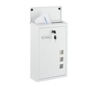 Relaxdays Cassetta della Posta a Parete, Buca Porta Lettere con Chiave e Finestrelle, Mailbox HLP: 40x25x11,5 cm, Bianco, Ferro