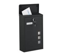 Relaxdays Cassetta della Posta a Parete, Buca Porta Lettere con Chiave e Finestrelle, Mailbox HLP: 40x25x11,5 cm, Nero, Ferro