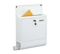 Relaxdays Cassetta della Posta con Chiave, Scomparto Portagiornali e Finestre, Buca Lettere, HLP 41,5x37,5x14 cm, Bianco, Ferro