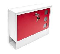 Relaxdays Cassetta della Posta con Scomparto Porta Giornali, Porta Lettere e Riviste, 30x36x10 cm, Metallo, Bianco Rosso