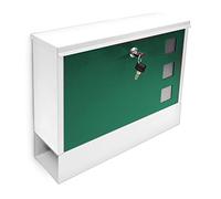 Relaxdays Cassetta della Posta con Scomparto Porta Giornali, Porta Lettere e Riviste, 30x36x10 cm, Metallo, Bianco Verde
