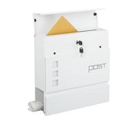 Relaxdays Cassetta della Posta con Scomparto Portagiornali, Buca Porta Lettere Chiusa a Chiave, HLP: 37x37x12 cm, Bianco, Ferro