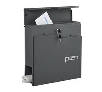 Relaxdays Cassetta della Posta con Scomparto Portagiornali, Buca Porta Lettere Chiusa a Chiave, HLP: 38x37x12 cm, Grigio, Ferro