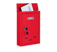 Relaxdays Letterbox with Nameplate Cassetta della Posta con Targhetta, Metallo, 2 Chiavi, Casella Postale, Buca Lettere 30,5x21x7 cm, Rosso, Ferro, 30.5 x 21 x 7 cm