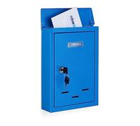 Relaxdays Letterbox with Nameplate Cassetta della Posta con Targhetta, Metallo, 2 Chiavi, Casella Postale, Buca Lettere 30,5x21x7 cm, Blu, 30.5 x 21 x 7 cm