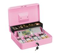Relaxdays Cassetta di Sicurezza per Soldi, con Scomparto per Monete e 4 Vani per Banconote, 8,5x30,5x24,5 cm, Rosa, Ferro