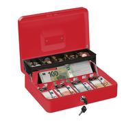 Relaxdays Porta Cassetta di Sicurezza per Soldi, con Scomparto per Monete e 4 Vani per Banconote, 8,5x30,5x24,5 cm, Rosso