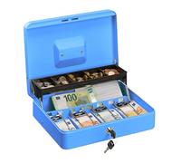 Relaxdays Cassetta di Sicurezza per Soldi, con Scomparto per Monete e 4 Vani per Banconote, 8,5x30,5x24,5 cm, Blu, Acciaio