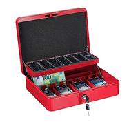 Relaxdays Cassetta di Sicurezza per Soldi, con Scomparto per Monete e 4 Vani per Banconote, 8,5x30,5x24,5 cm, Rosso