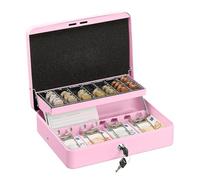 Relaxdays Cassetta di Sicurezza per Soldi, con Scomparto per Monete e 4 Vani per Banconote, 8,5x30,5x24,5 cm, Rosa, Ferro