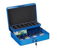 Relaxdays Cassetta di Sicurezza per Soldi, con Scomparto per Monete e 4 Vani per Banconote, 8,5x30,5x24,5 cm, Blu