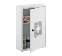 Relaxdays Armadietto Pronto Soccorso per Medicinali, Cassetta con Chiusura di Sicurezza, 32 x 21,5 x 8 cm, Bianco Grigio, Ferro