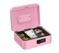 Relaxdays Cassetta con Combinazione, 3 Cifre, Porta Soldi, Valigetta in Ferro, Portavalori, 8,5x20x17 cm, Rosa