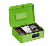 Relaxdays Cassetta con Combinazione, 3 Cifre, Porta Soldi, Valigetta in Ferro, Portavalori, 8,5x20x17 cm, Verde, Acciaio