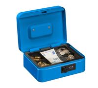 Relaxdays Cassetta con Combinazione, 3 Cifre, Porta Soldi, Valigetta in Ferro, Portavalori, 8,5x20x17 cm, Blu