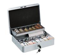 Relaxdays Cassetta di Sicurezza per Soldi, con Scomparto per Monete e 4 Vani per Banconote, 8,5x30,5x24,5 cm, Argentato