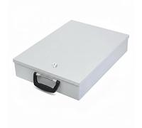 Relaxdays cassetta portadocumenti DIN A4, serratura, 2 chiavi, maniglia, HxLxP 7x37x27 cm, sicurezza, grigio chiaro