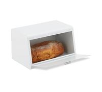 Relaxdays Cassetta Portapane in Acciaio, Contenitore Porta Pane e Biscotti, Salvafreschezza, 20,5x34,5x23,5 cm, Bianco, Inox