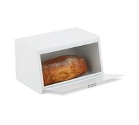 Relaxdays Cassetta Portapane in Acciaio, Contenitore Porta Pane e Biscotti, Salvafreschezza, 20,5x34,5x23,5 cm, Bianco, Inox