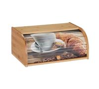 Relaxdays Cassetta Portapane in Bambù, con Coperchio Decorato Scorrevole, Contenitore Salva-Aroma, 17x40x27cm, naturale