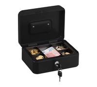 Relaxdays Cassetta con Serratura, Porta Soldi con Inserto Rimovibile, 5 Scomparti, in Ferro, 8,5 x 20 x 17 cm, Nero, Acciaio